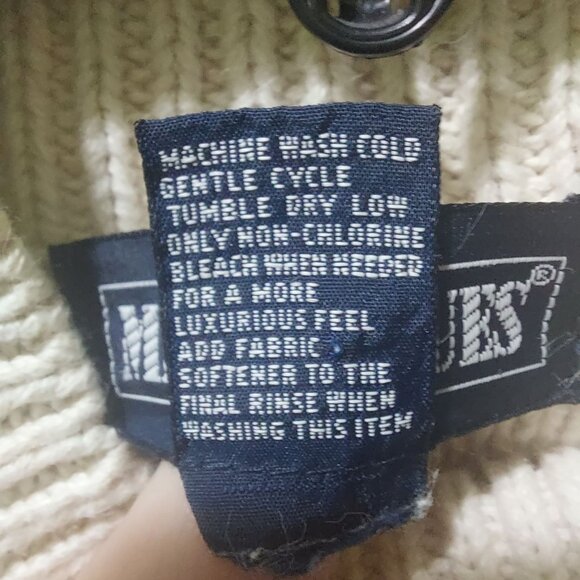 Vintage Mixed Blues Mock Neck Ivory Cable Knit Sweater Medium~80's~Heavy/Thick - Picture 5 of 10